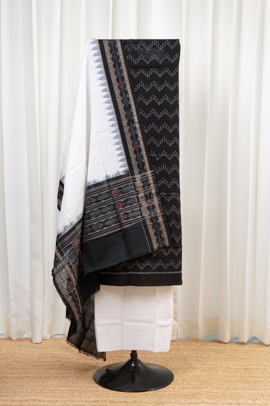 Pure Cotton Sambalpuri Ikkat 3 Piece Dress Material- Black