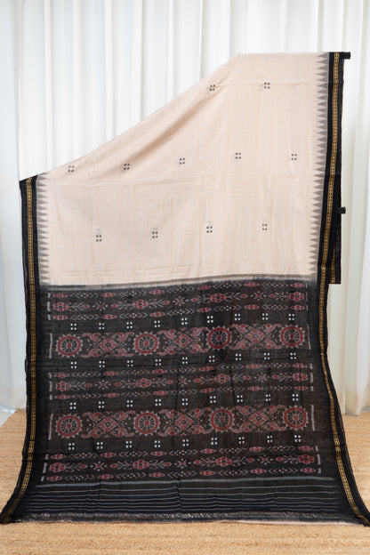 Ek Phulia Cotton Saree-Beige Black