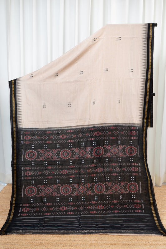 Ek Phulia Cotton Saree-Beige Black
