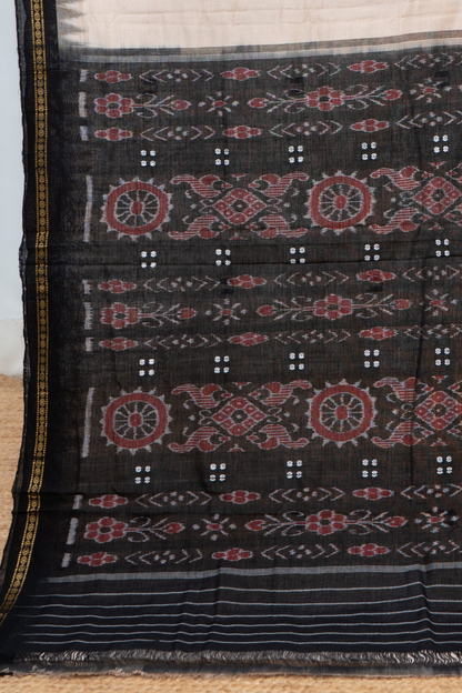 Ek Phulia Cotton Saree-Beige Black