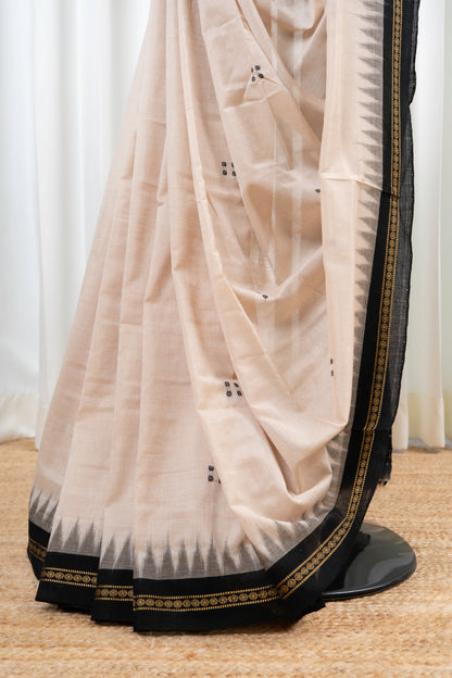 Ek Phulia Cotton Saree-Beige Black
