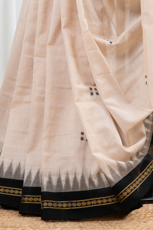 Ek Phulia Cotton Saree-Beige Black