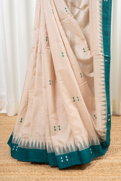 Ek Phulia Cotton Saree-Beige and Rama Green