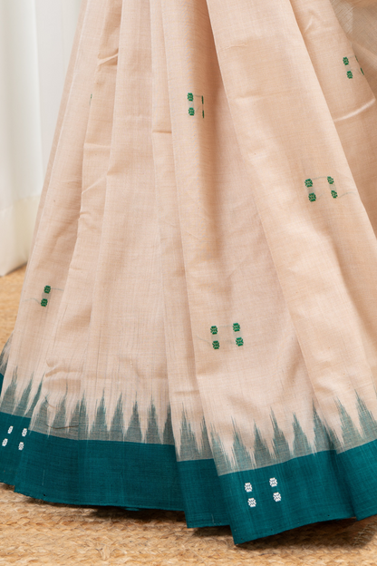 Ek Phulia Cotton Saree-Beige and Rama Green