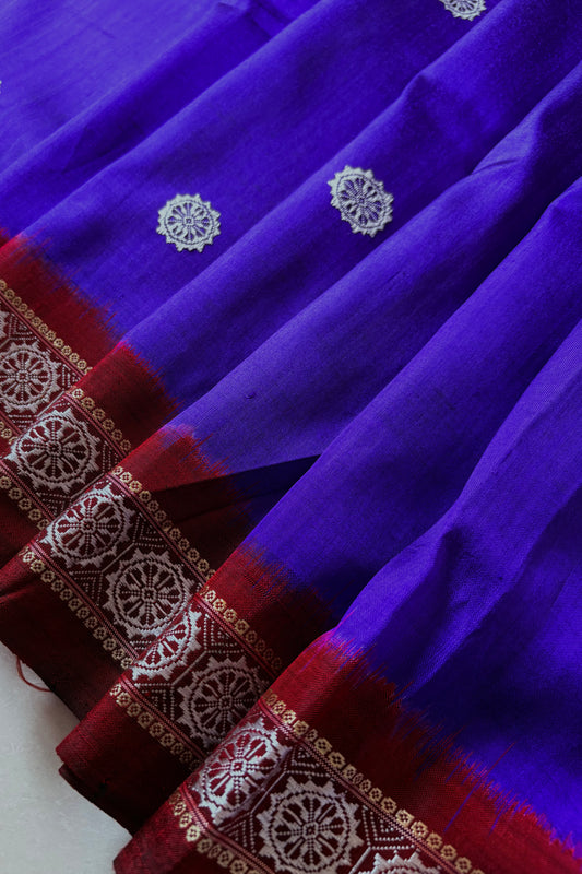 Odisha Ikkat Jalla Work Pure Silk Saree - Indigo