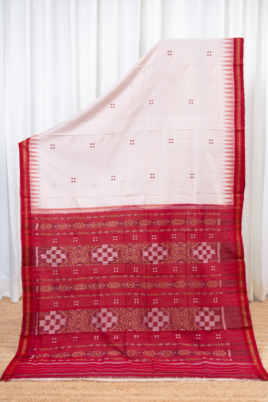 Ek Phulia Cotton Saree -Beige and Red