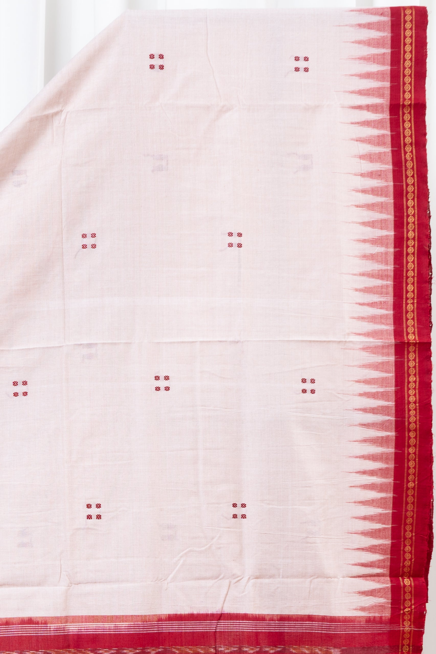 Ek Phulia Cotton Saree -Beige and Red