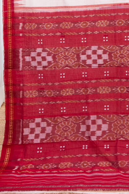 Ek Phulia Cotton Saree -Beige and Red