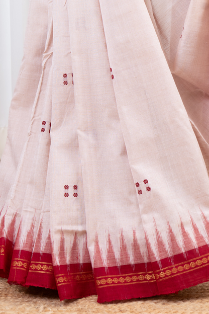 Ek Phulia Cotton Saree -Beige and Red