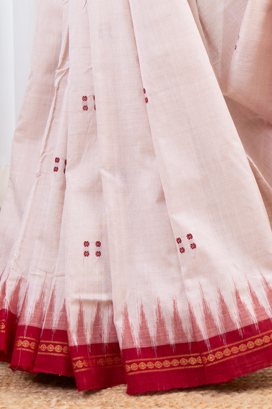 Ek Phulia Cotton Saree -Beige and Red