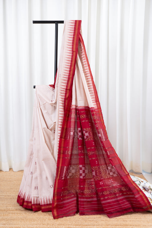Ek Phulia Cotton Saree -Beige and Red