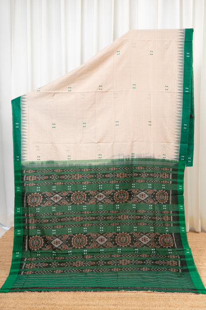 Ek Phulia Cotton Saree-Beige and Green