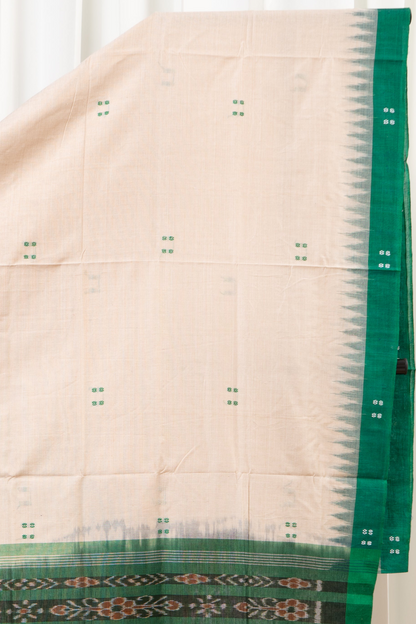 Ek Phulia Cotton Saree-Beige and Green