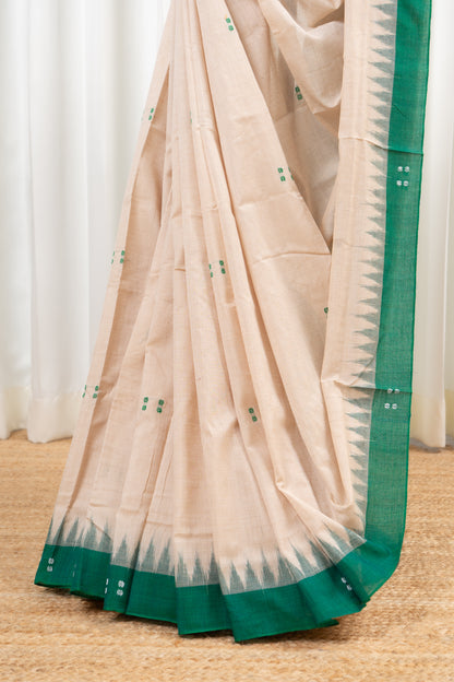 Ek Phulia Cotton Saree-Beige and Green