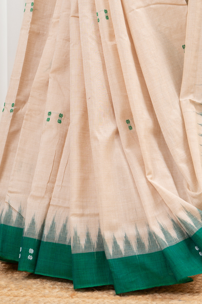 Ek Phulia Cotton Saree-Beige and Green