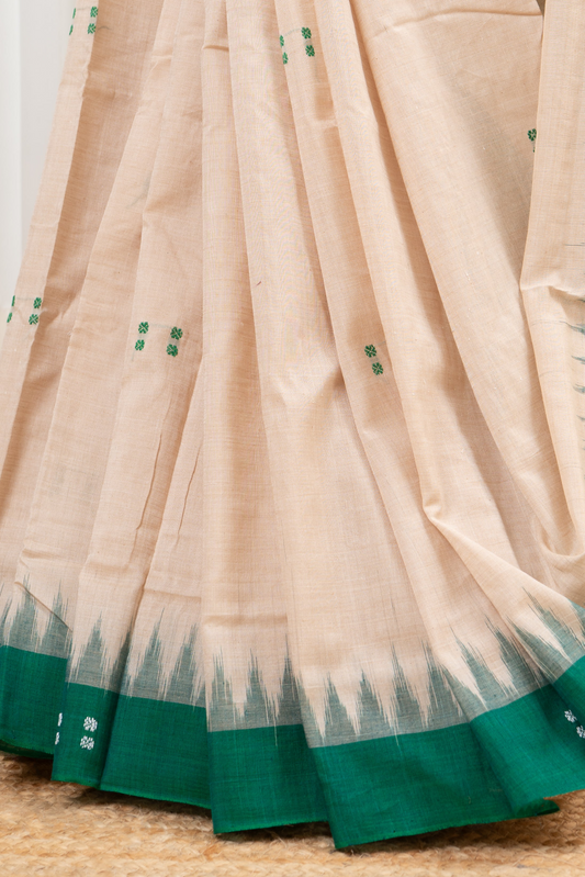 Ek Phulia Cotton Saree-Beige and Green
