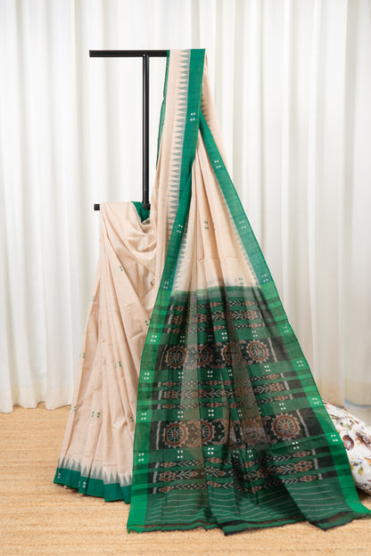 Ek Phulia Cotton Saree-Beige and Green