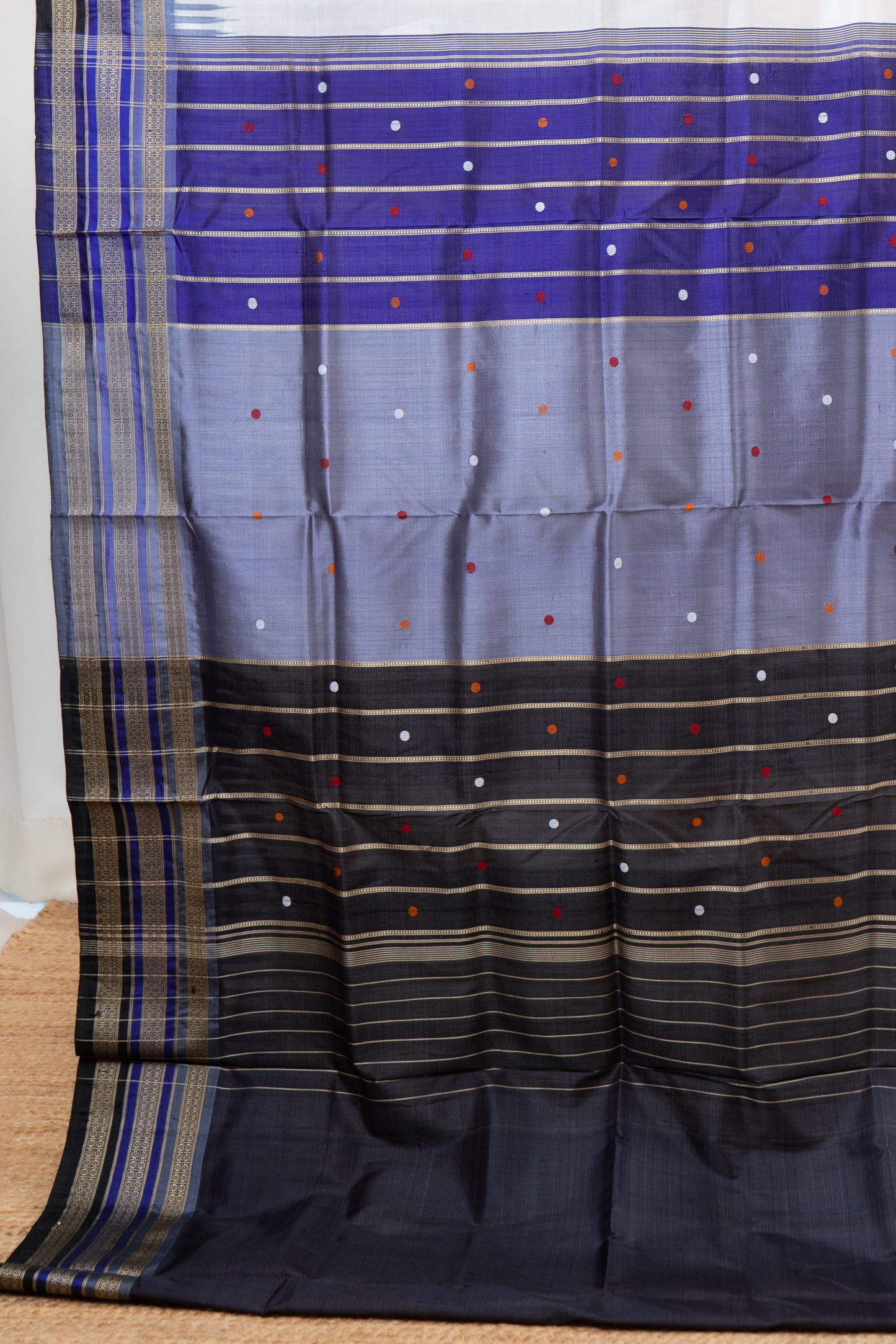 Kathifera Triple Border Ikkat Khandua Silk Saree - White