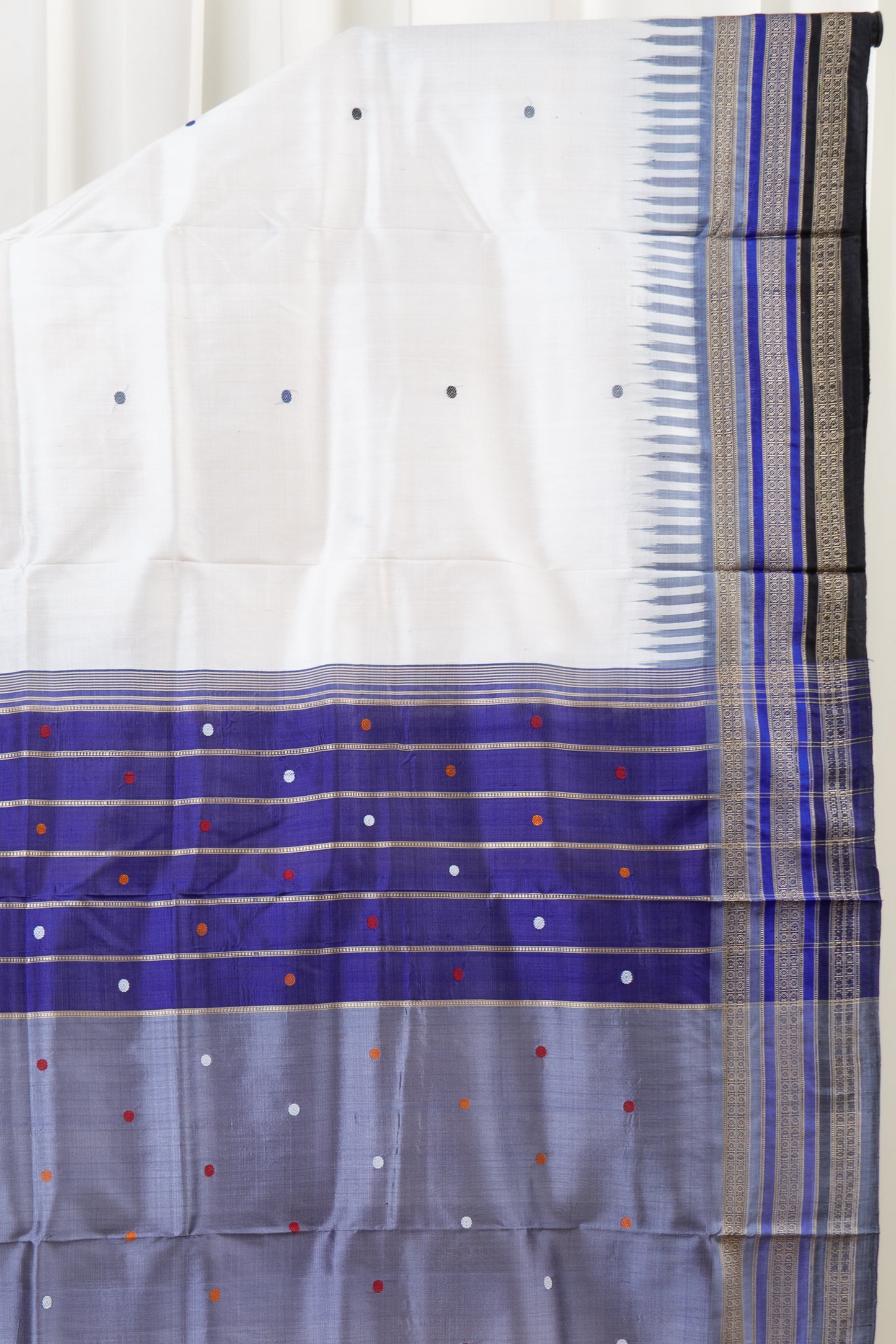 Kathifera Triple Border Ikkat Khandua Silk Saree - White