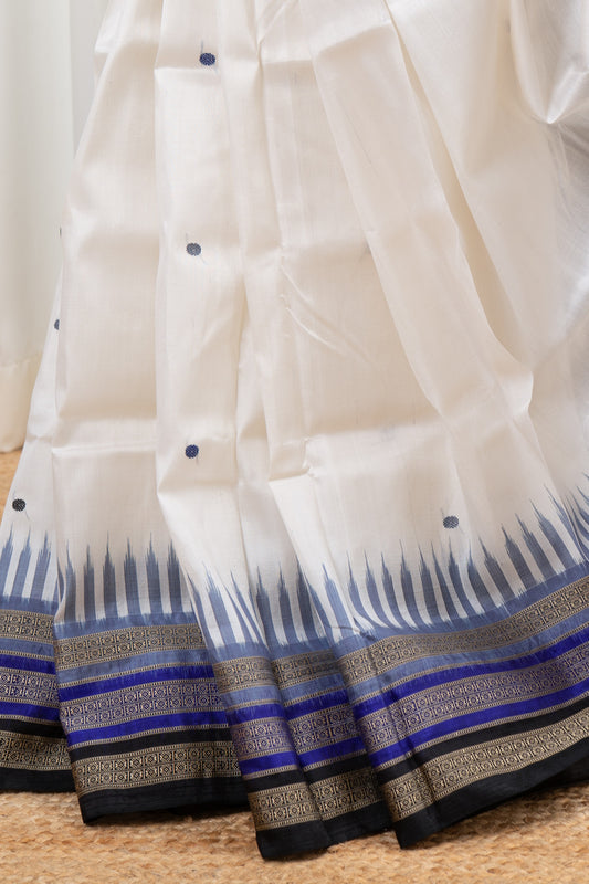 Kathifera Triple Border Ikkat Khandua Silk Saree - White