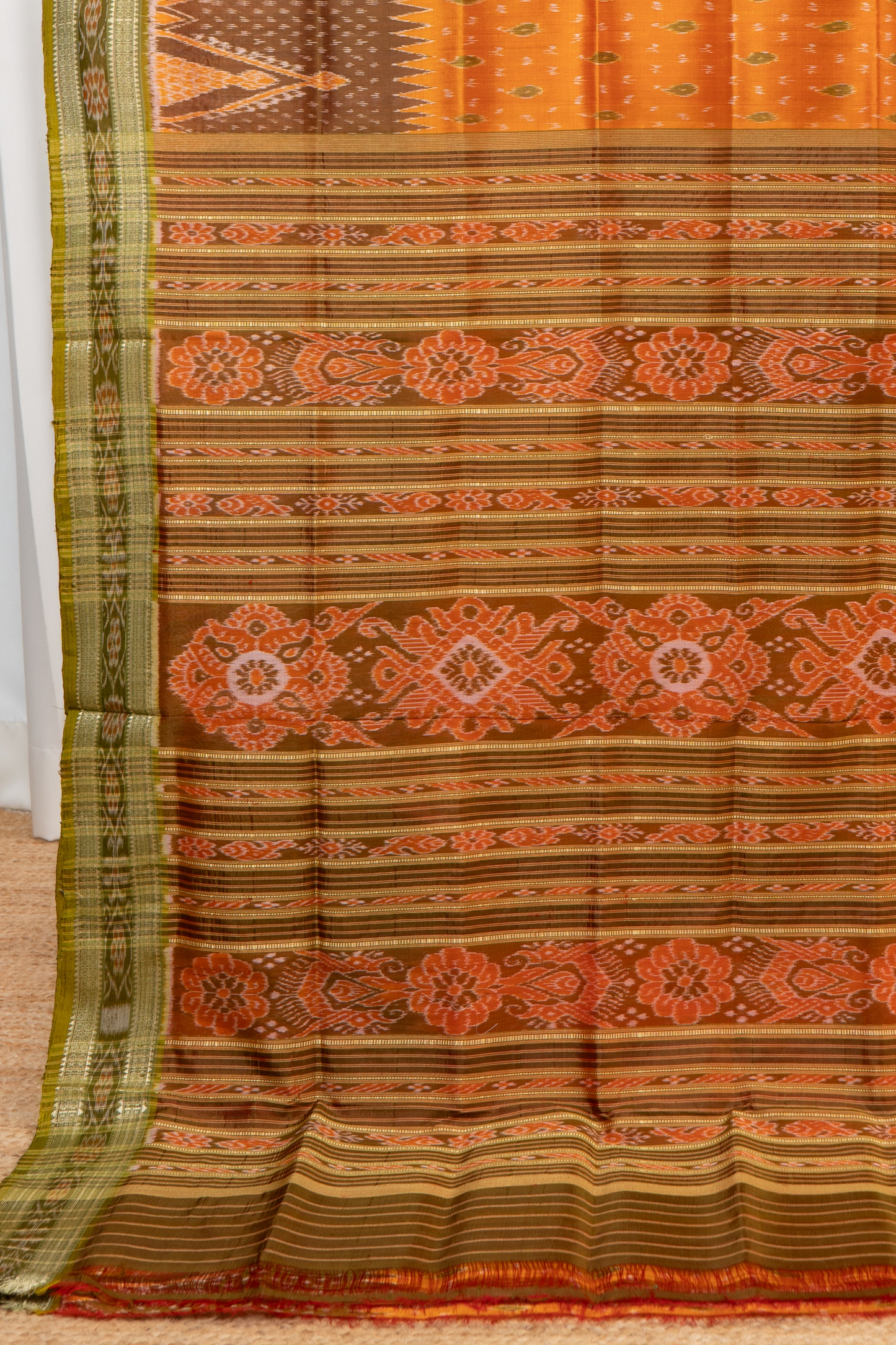 Odisha Ikkat Khandua Pure Silk Saree- Orange