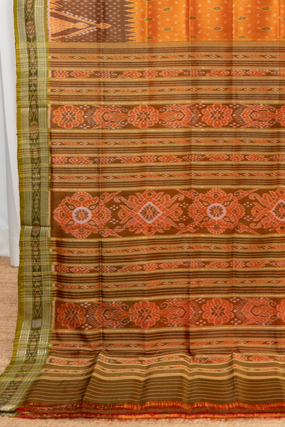 Odisha Ikkat Khandua Pure Silk Saree- Orange