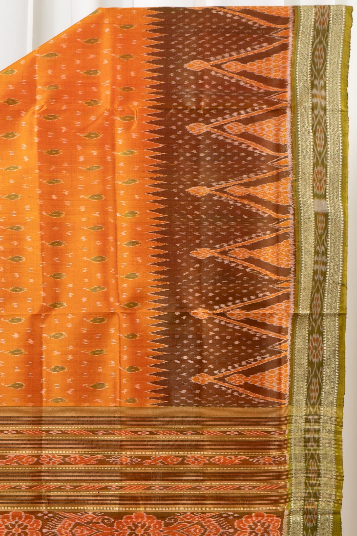 Odisha Ikkat Khandua Pure Silk Saree- Orange