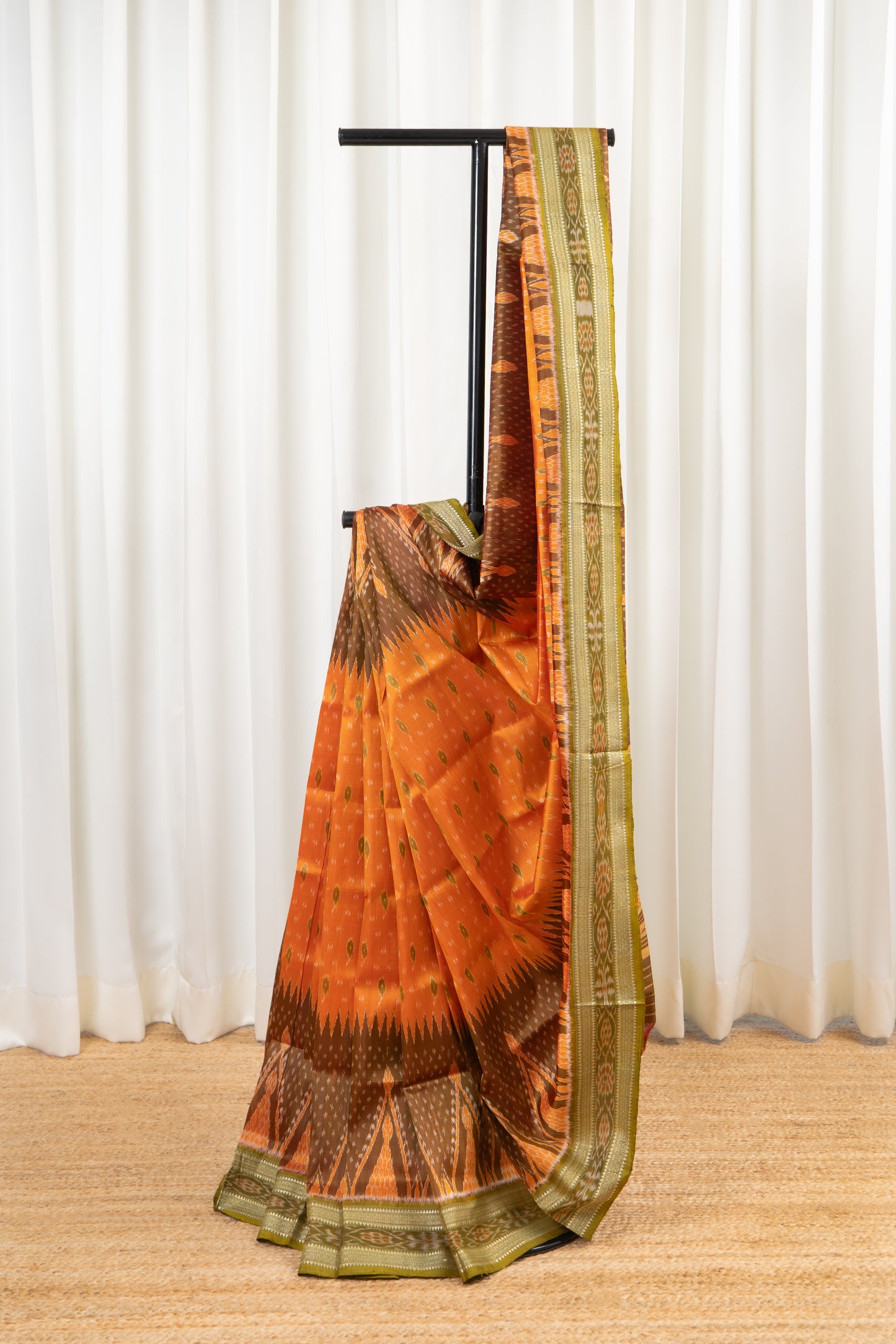 Odisha Ikkat Khandua Pure Silk Saree- Orange