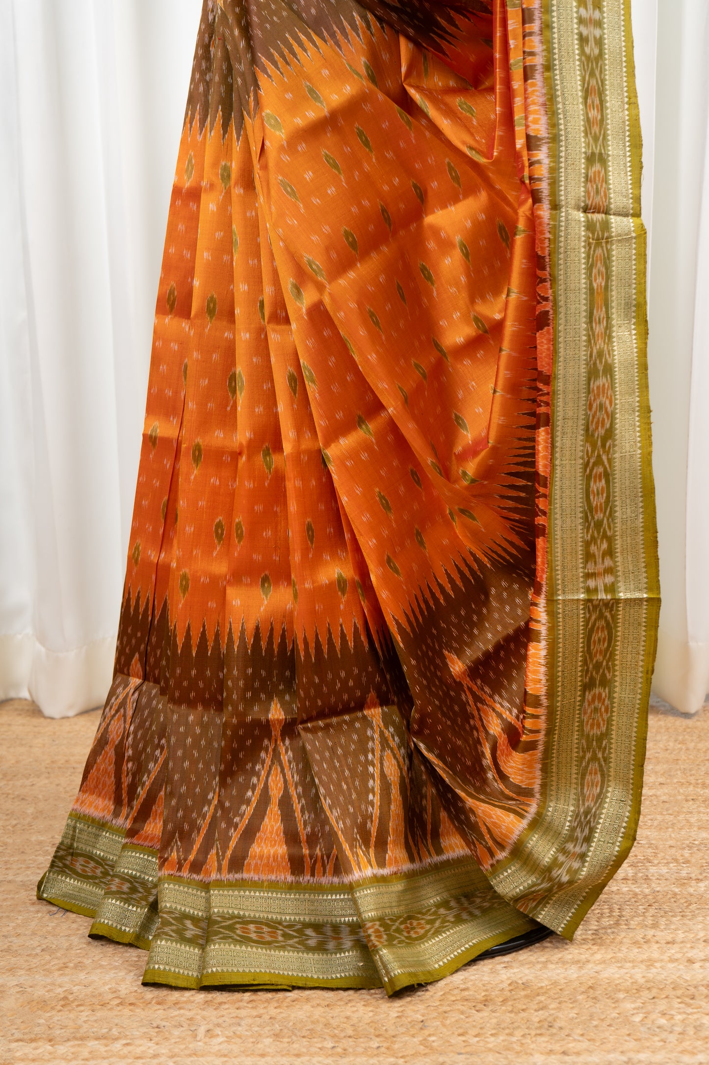 Odisha Ikkat Khandua Pure Silk Saree- Orange