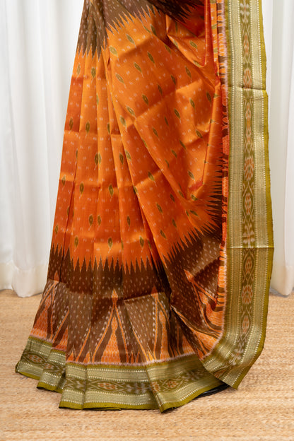 Odisha Ikkat Khandua Pure Silk Saree- Orange