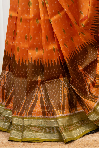 Odisha Ikkat Khandua Pure Silk Saree- Orange