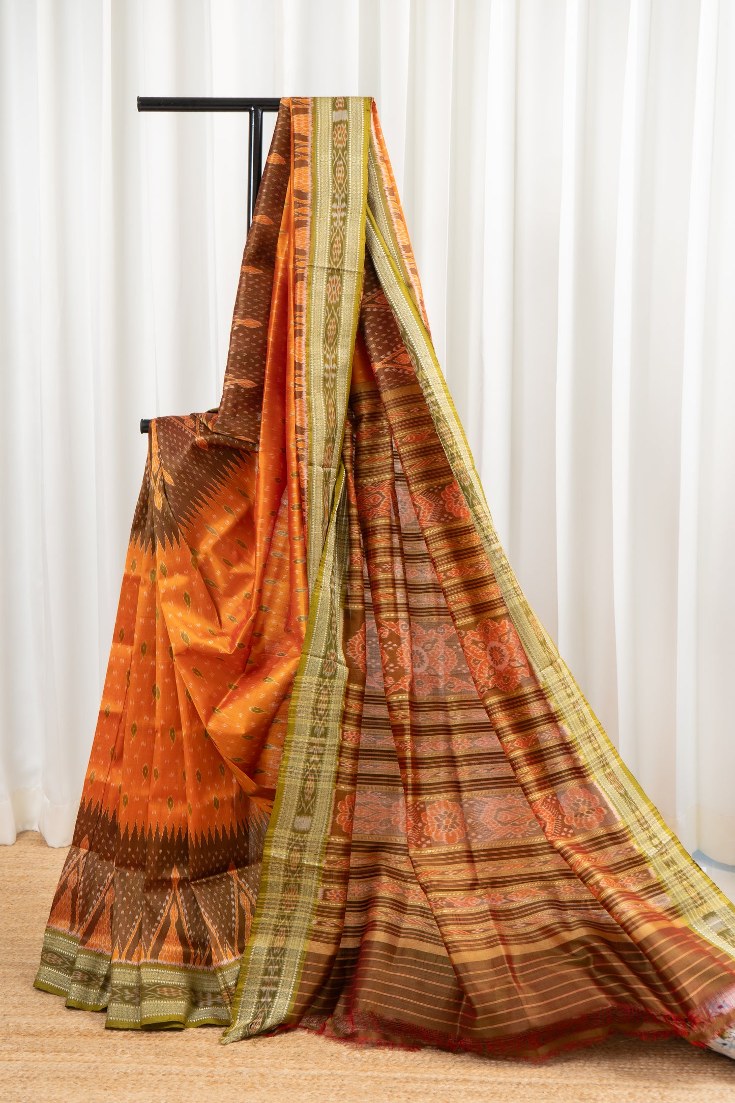 Odisha Ikkat Khandua Pure Silk Saree- Orange