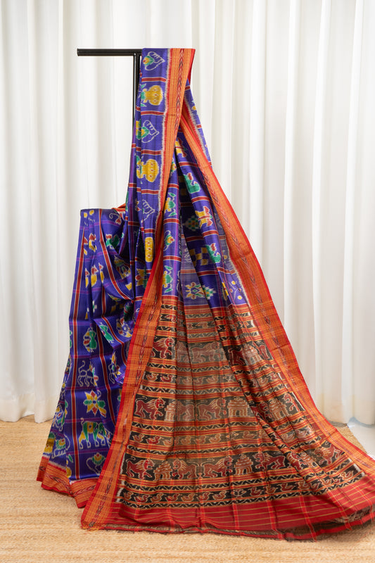 Nabakothi Khandua Silk Saree: Royal Blue
