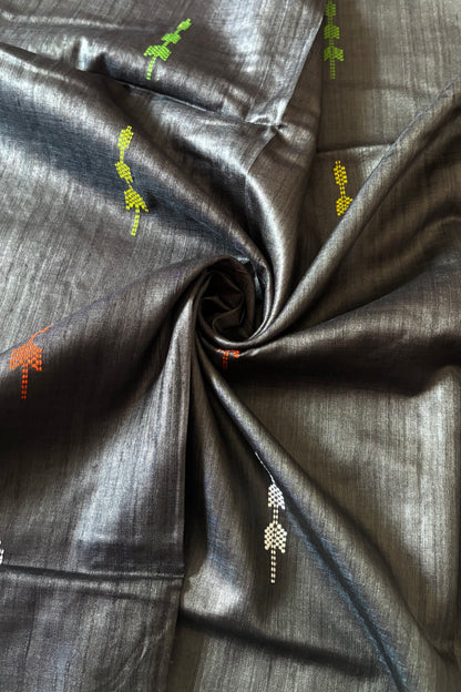 Gopalpur Tussar Silk Saree - Dark  Grey
