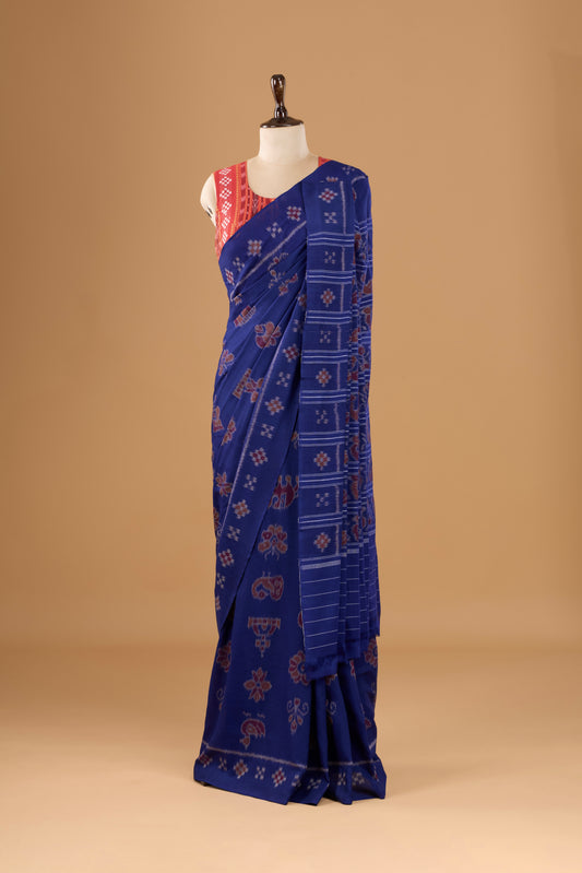 Odisha Ikkat Nabarangi Khandua Cotton Saree- Deep blue