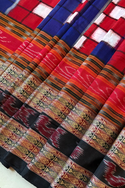 Sambalpuri Bichitrapuri Pure Cotton Saree: Blue, Red & Black