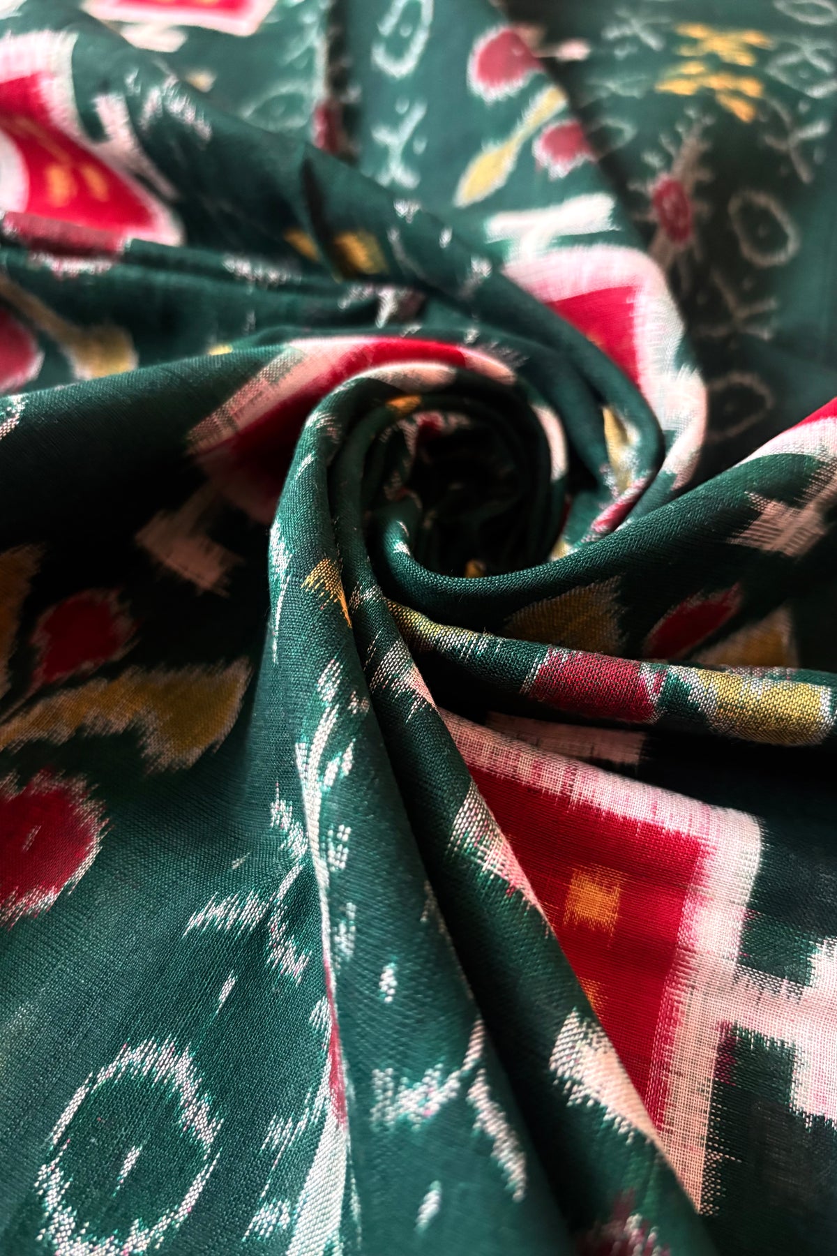 Sambalpuri Pure Cotton Saree - Bottle Green