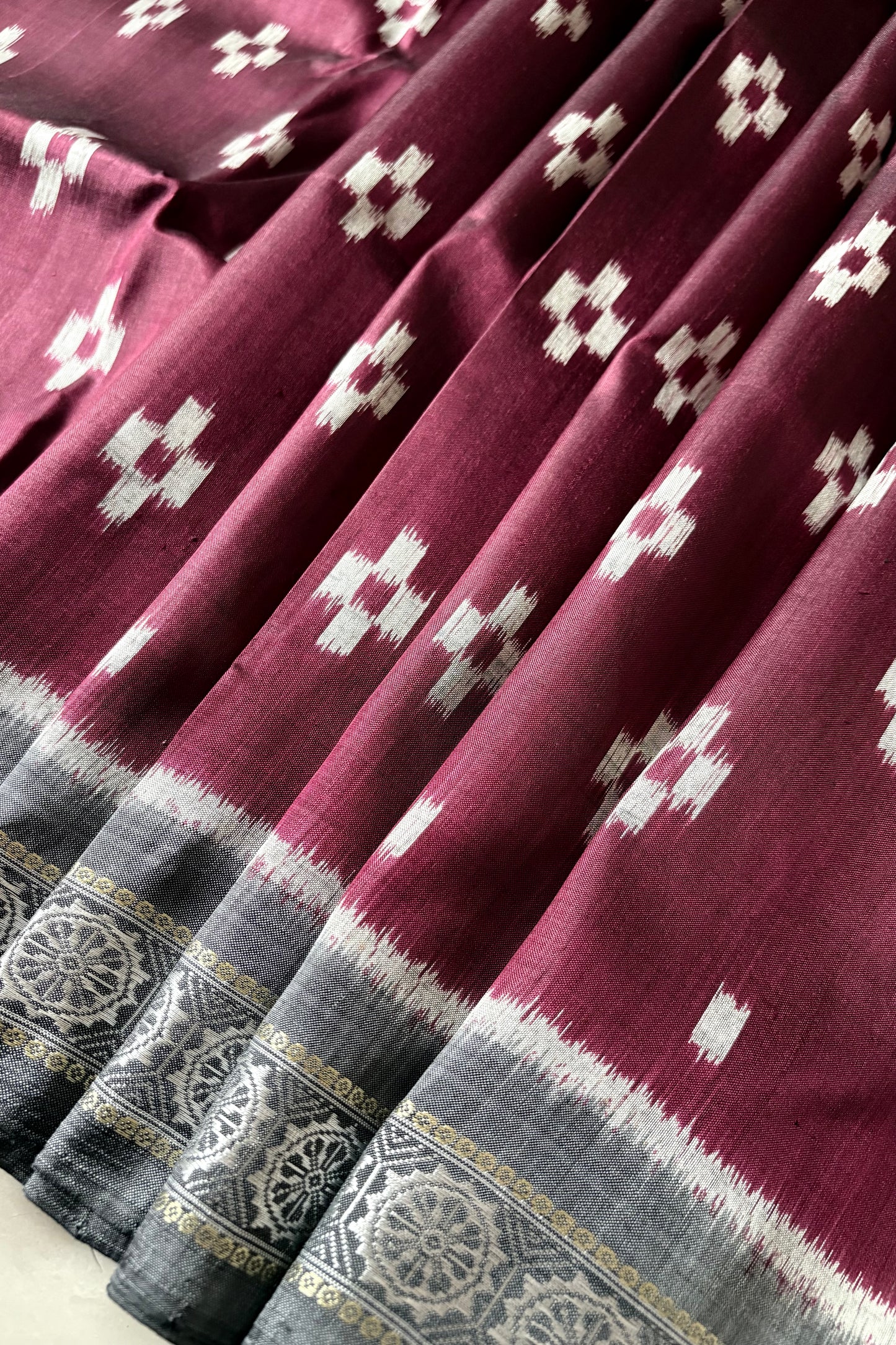 Exclusive Odisha Ikkat Jalla Work Pure Silk Saree - Burgundy