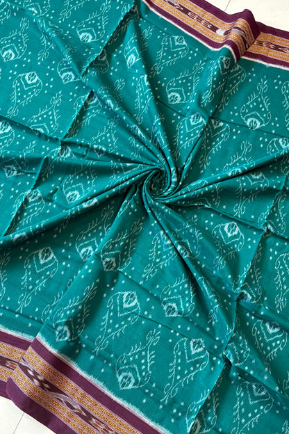 Odisha Ikkat Khandua Cotton Saree - Rama Green