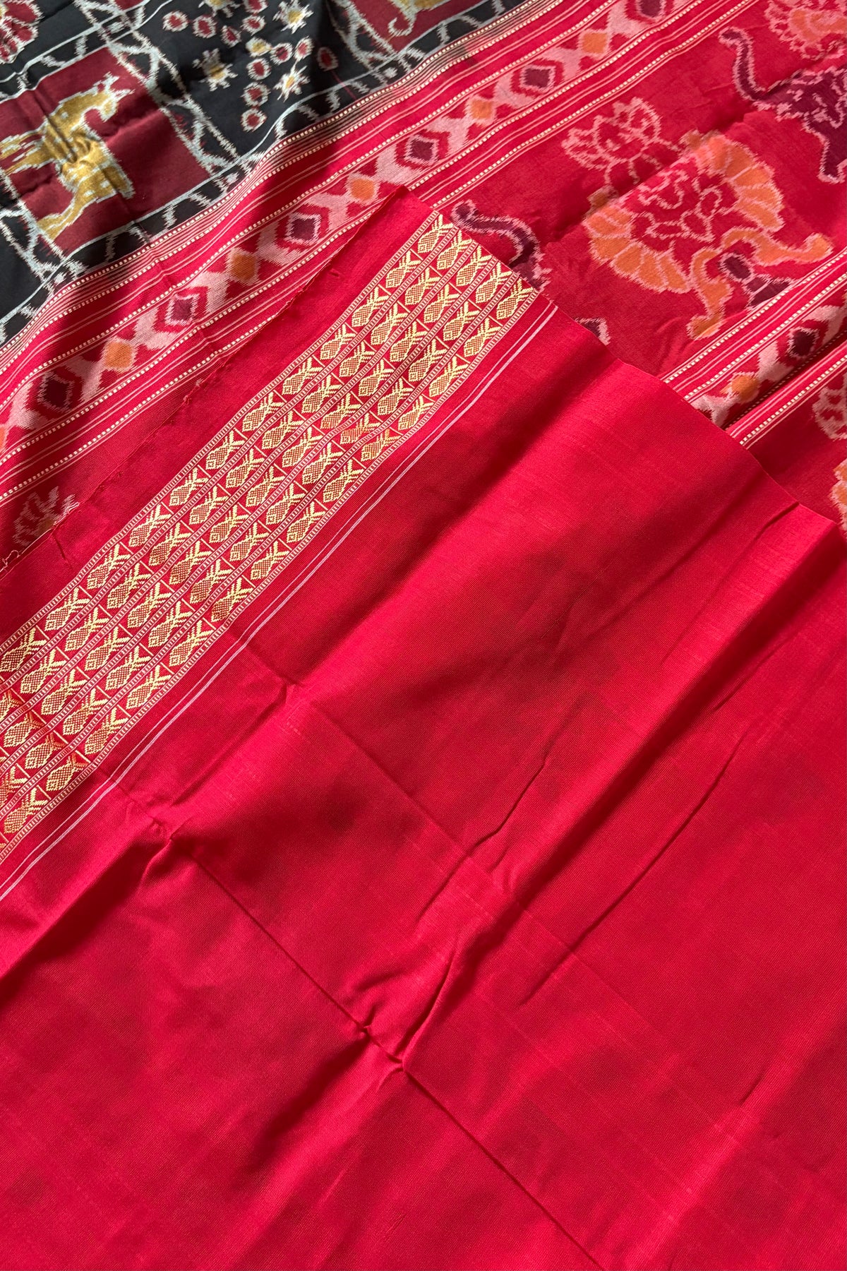 Exclusive Nabakothi Sambalpuri Cotton Saree: Black & Red