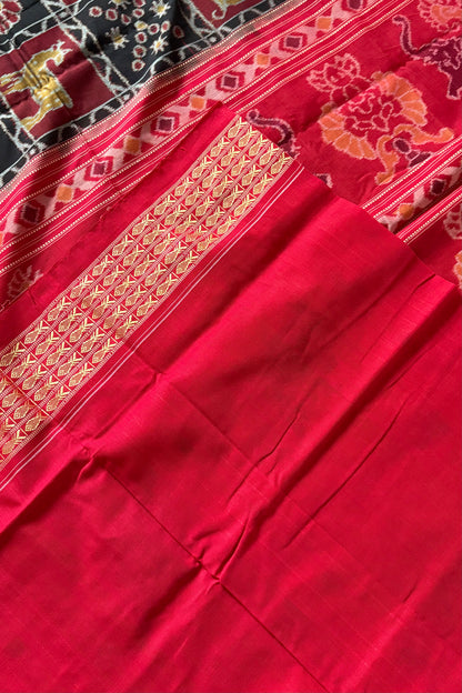 Exclusive Nabakothi Sambalpuri Cotton Saree: Black & Red