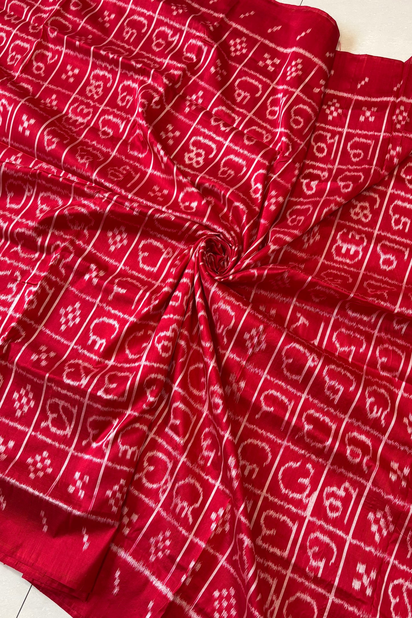 Odisha Ikkat Odia Varnamala Khandua Silk Saree - Red