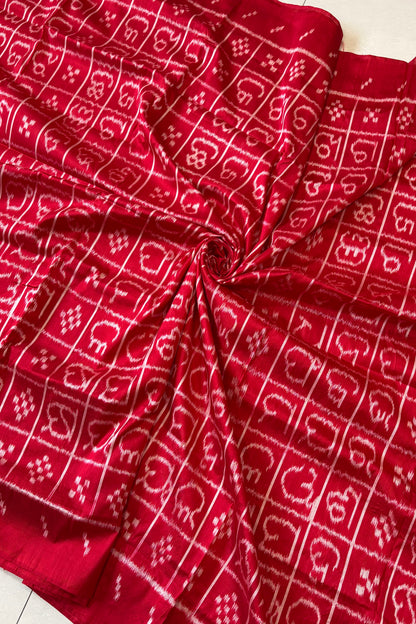 Odisha Ikkat Odia Varnamala Khandua Silk Saree - Red