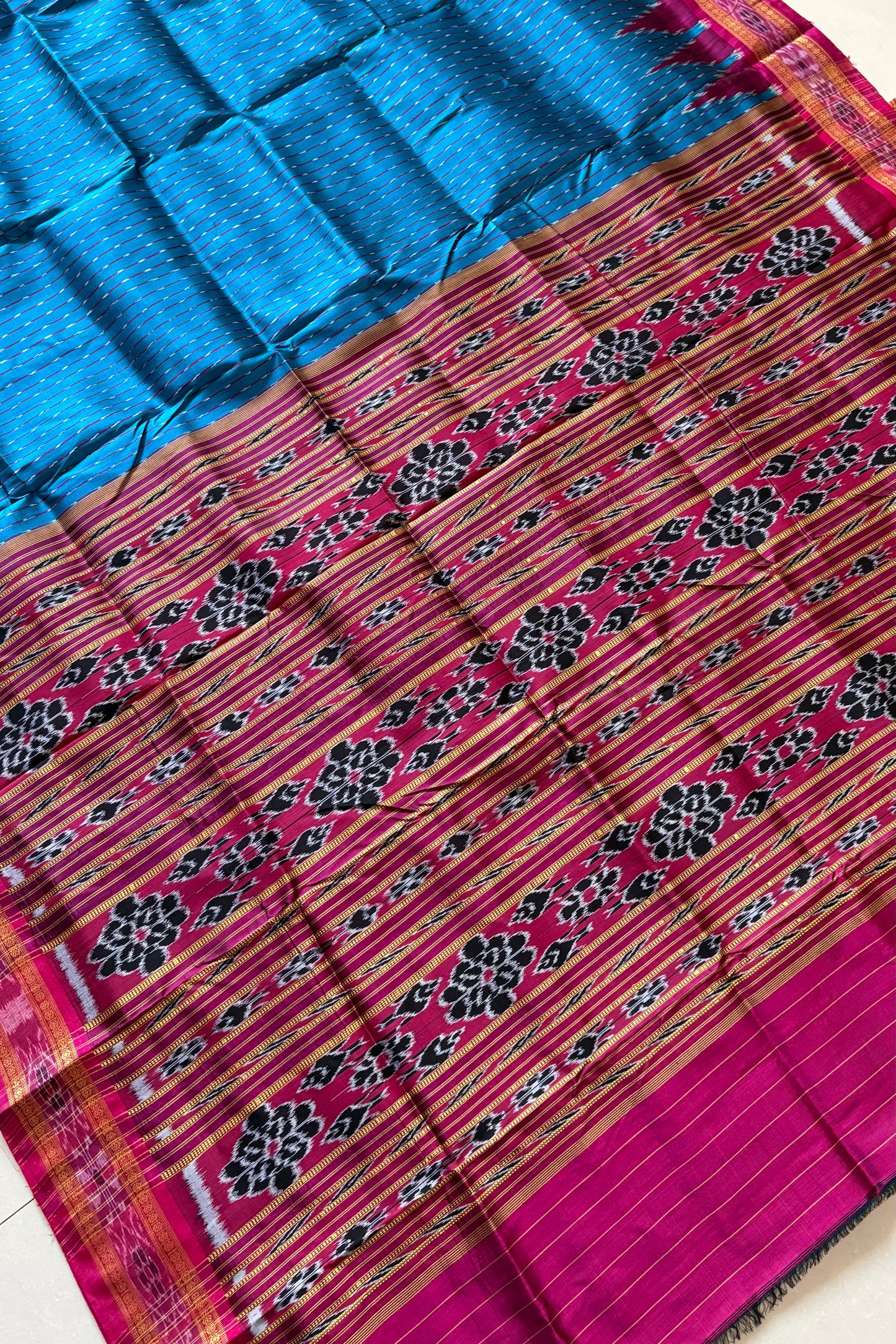 Odisha Ikkat Khandua Silk Saree - Blue