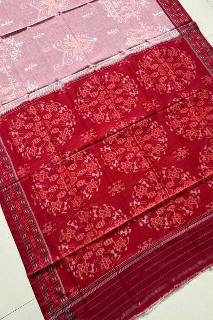 Odisha Ikkat Khandua Cotton Saree - Dusty Rose