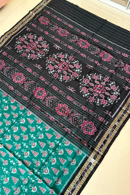 Odisha Ikkat Khandua Cotton Saree- Aqua Green