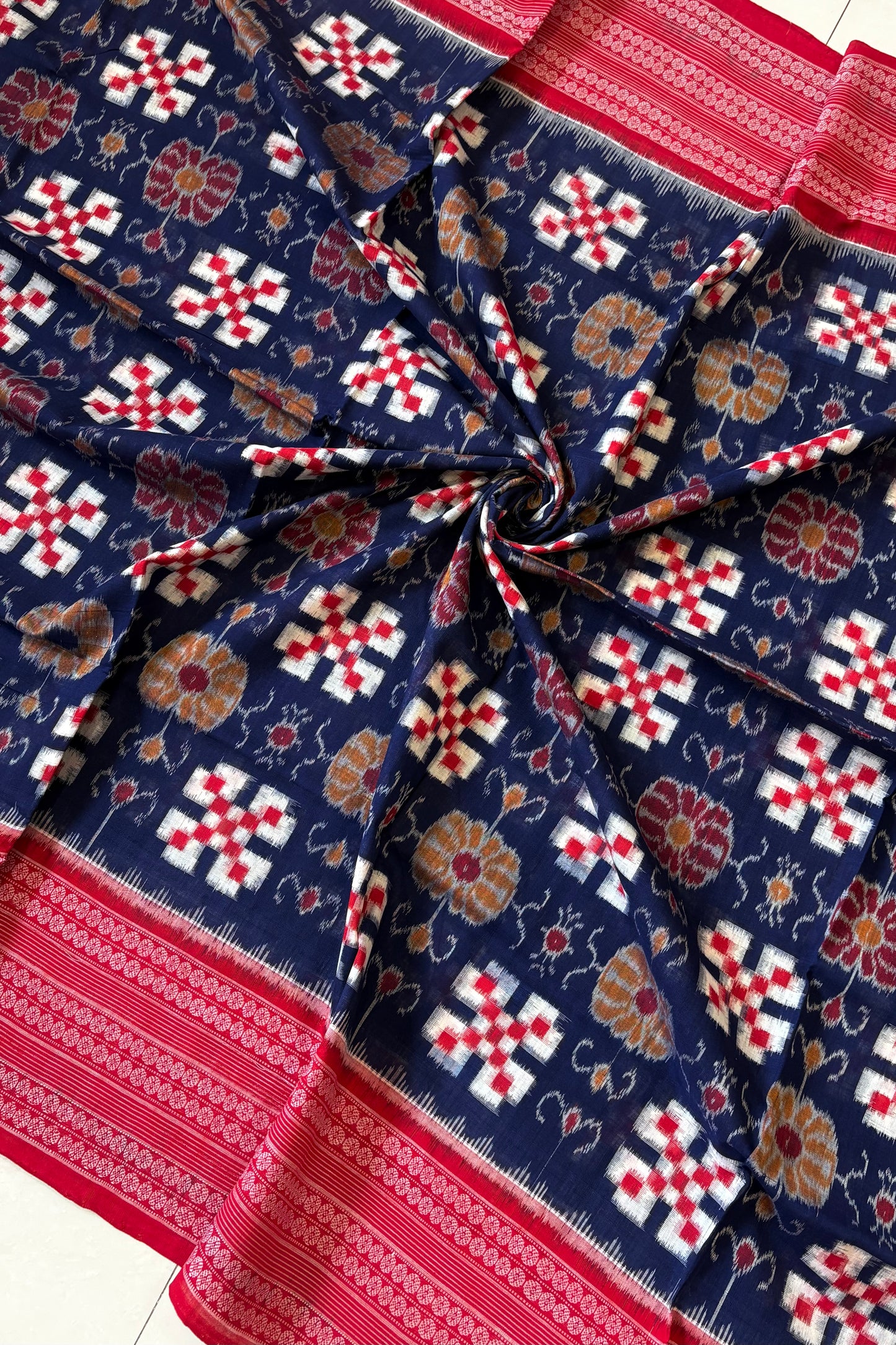 Sambalpuri Pure Cotton Saree - Deep Navy