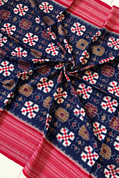Sambalpuri Pure Cotton Saree - Deep Navy