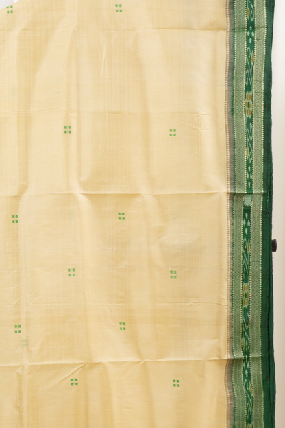 Odisha Ikkat Khandua Pure Silk Saree- Beige And Green