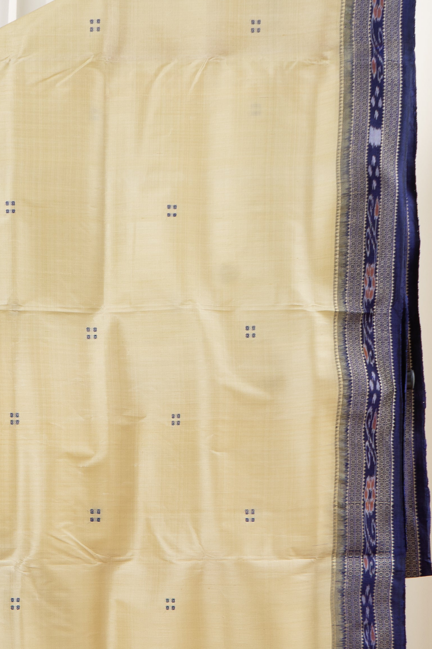 Odisha Ikkat Khandua Pure Silk Saree- Beige And Navy Blue